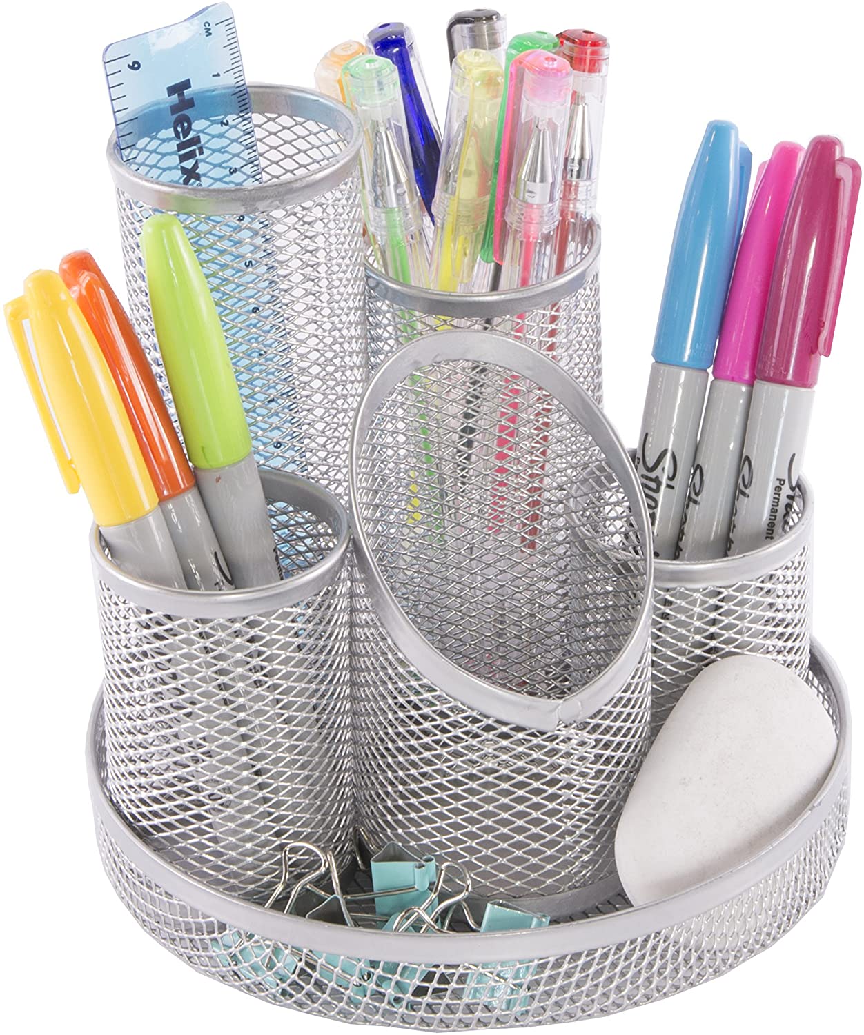 Osco Mesh Pencil Pot Scratch-resistant with Non-marking Base 5 Tube Silver, 140mm x 160mm - Image 3