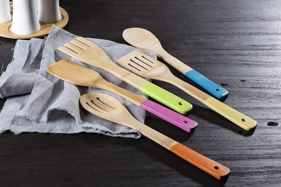 Premier Housewares 0805460 Kitchen Utensil Set, Pastel Handles 5 Piece, Bamboo, Multi/Coloured - Image 3