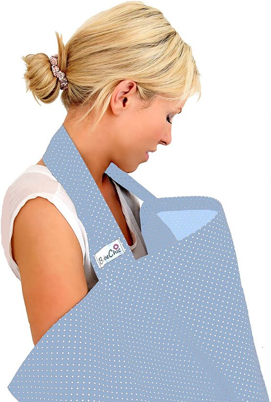 BebeChic – Oeko-Tex Certified Cotton - Breastfeeding Covers - Boned Nursing Tops – Powder Blue/White Dot