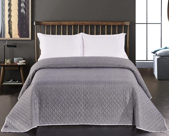 DecoKing 220x240 cm Reversible Bedspread Printed Throw Microfibre Floral Pattern Two-Sided Easy Care Grey White Alhambra - Image 3