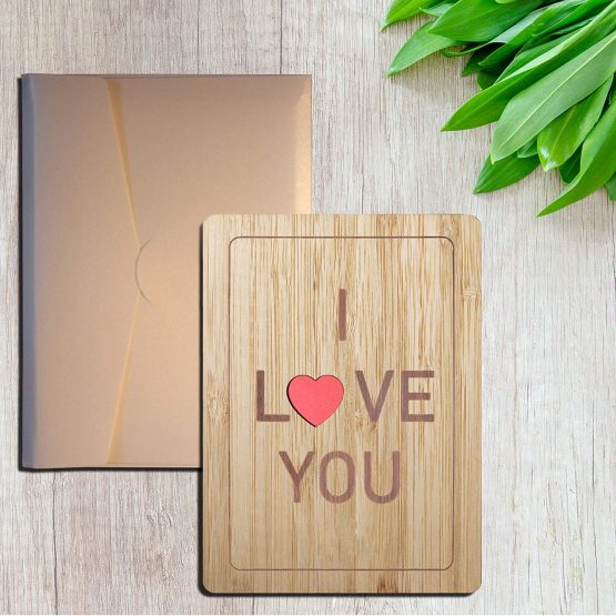 BonjourBloom: Wooden Bamboo Greetings Card (I Love You) - Image 3