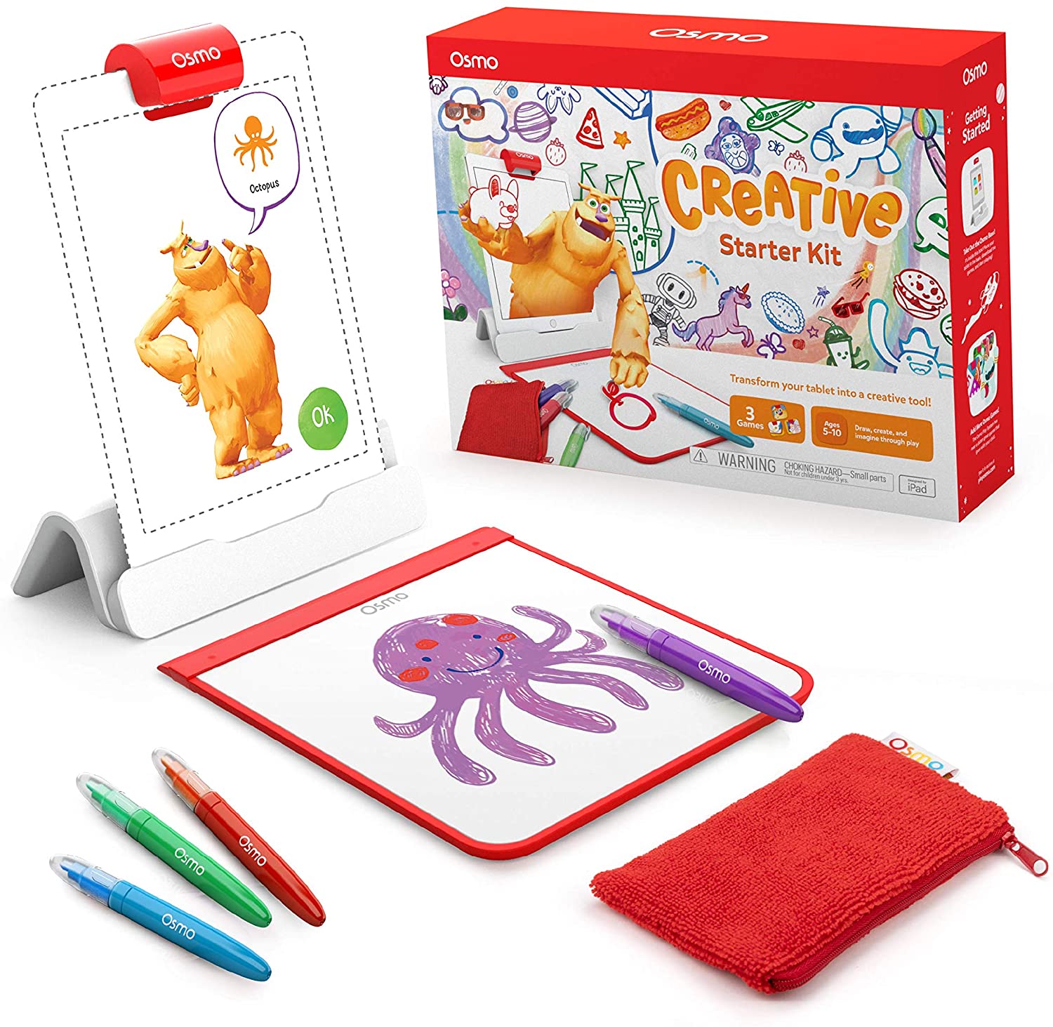 Osmo - Creative Starter Kit for iPad - 3 Educational Learning Games - Ages 5-10 - Drawing, Problem Solving and Early Physics - (Osmo - Base Included)