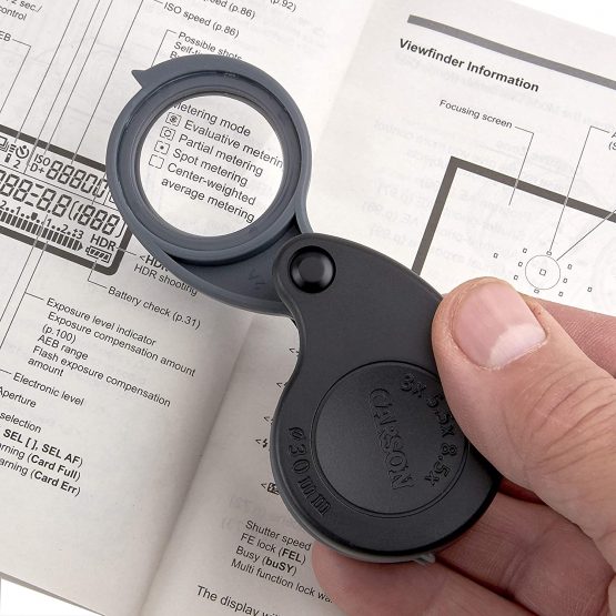 Carson TV-36 3x/5.5x/8.5x TriView Folding Loupe with Built-In Case, Black - Image 3