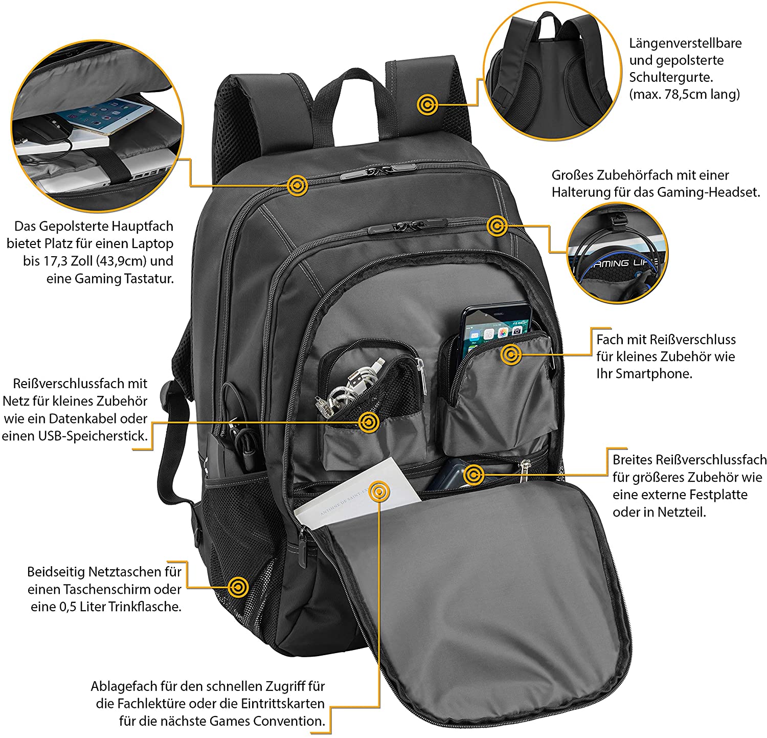 Pedea First One sacoche d'ordinateurs portables 45 cm (17.7") Sac à dos Noir, Gris, Grey, 17,3 Zoll (43,9 cm) - Image 4