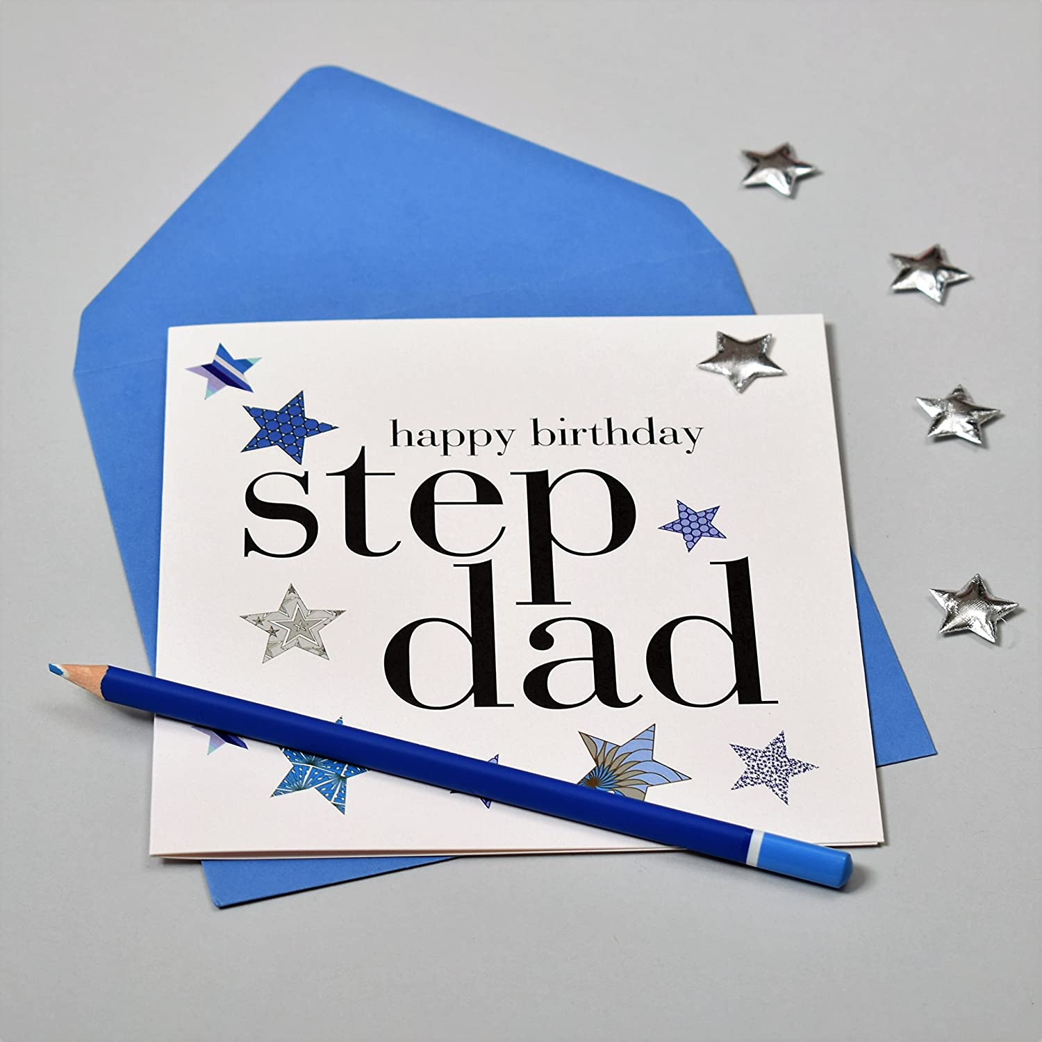 Claire Giles Greeting Cards, Happy Birthday Stepdad Card, Blue Star design Step Dad Card, Embellished with a padded star - Image 3