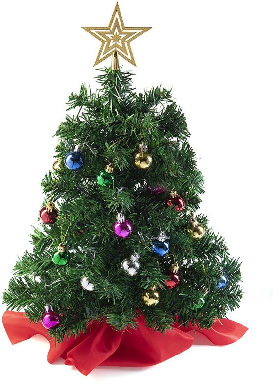 Prextex 22 Inch Tabletop Mini Christmas Tree Set with Star Treetop and Hanging Ornaments for DIY Christmas Decorations - Image 2
