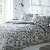 Sleepdown Paisley Teal Duvet Cover & Pillowcase Set Bedding Digital Print Quilt Case Single Double King Bedding Bedroom Daybed (Double)