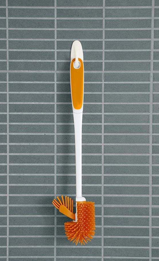 Silicone Toilet Brush and Holder Set White/Orange Silicon Toilet Brush Set with Long Handle