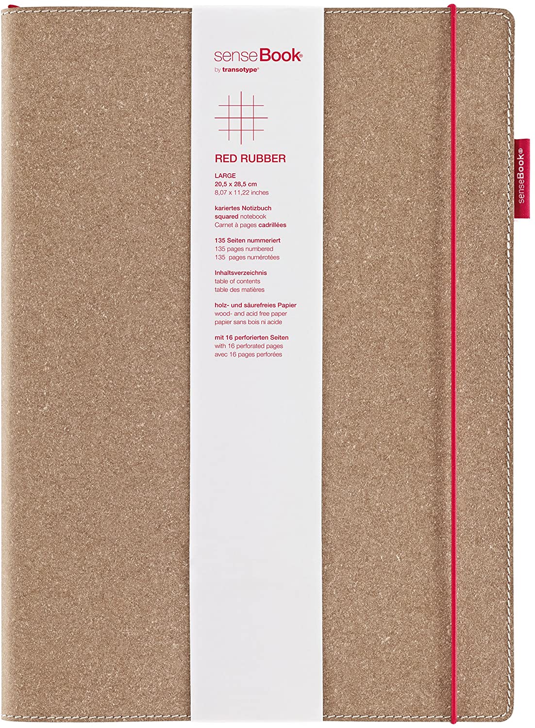 Transotype senseBook Large Leather Red Rubber Squared Notebook