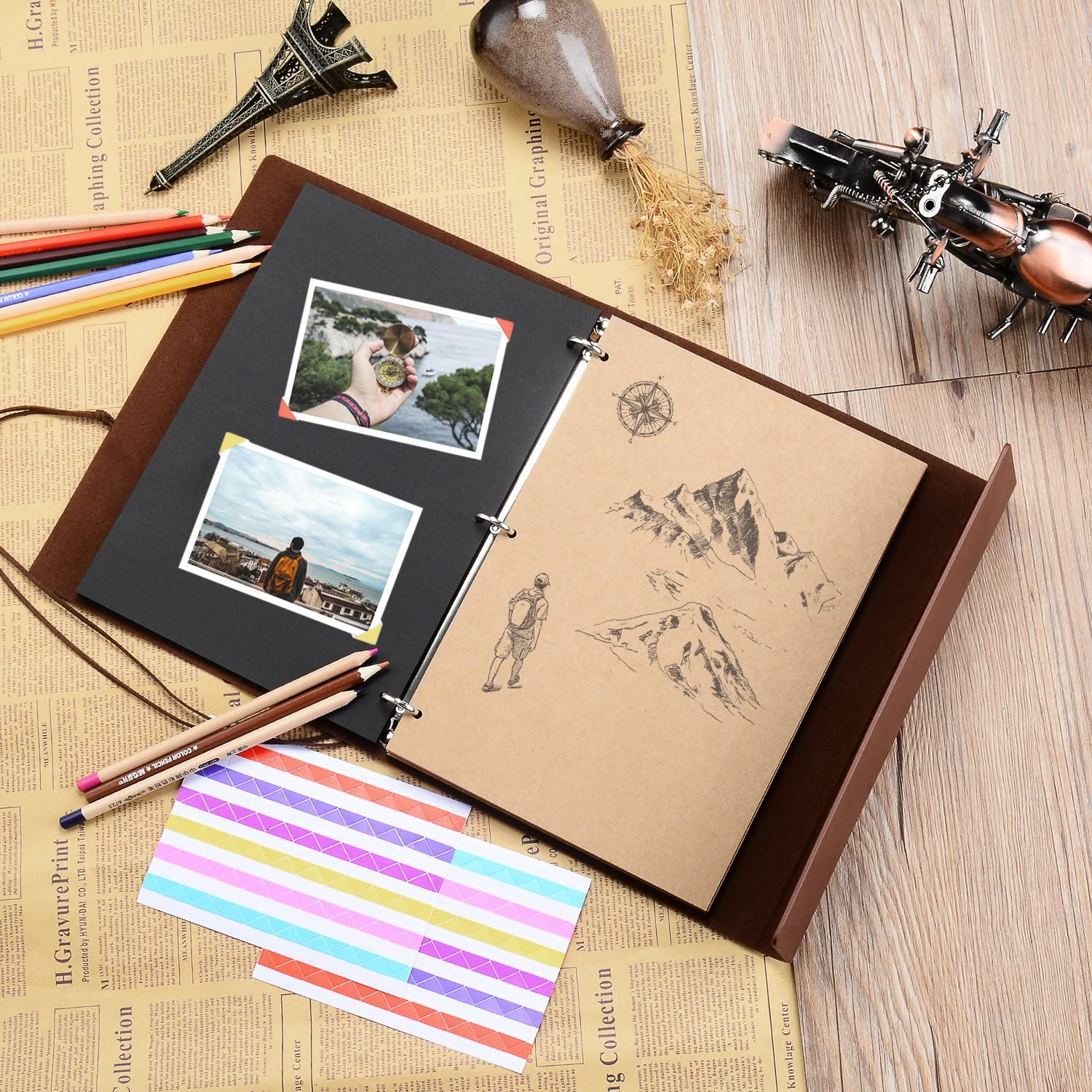 ZEEYUAN Photo Album World Map Leather Scrap Book 8.7 x10.7 Album Scrapbook 60 Pages Vintage DIY Memory Book for 6x4/7x5 Photos - Image 4
