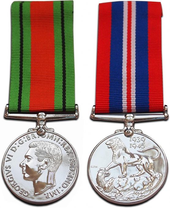 1939-45 War Medal + Defence Medal Full Size Set WW2 British Campaign Medals Repro Military Gift Award
