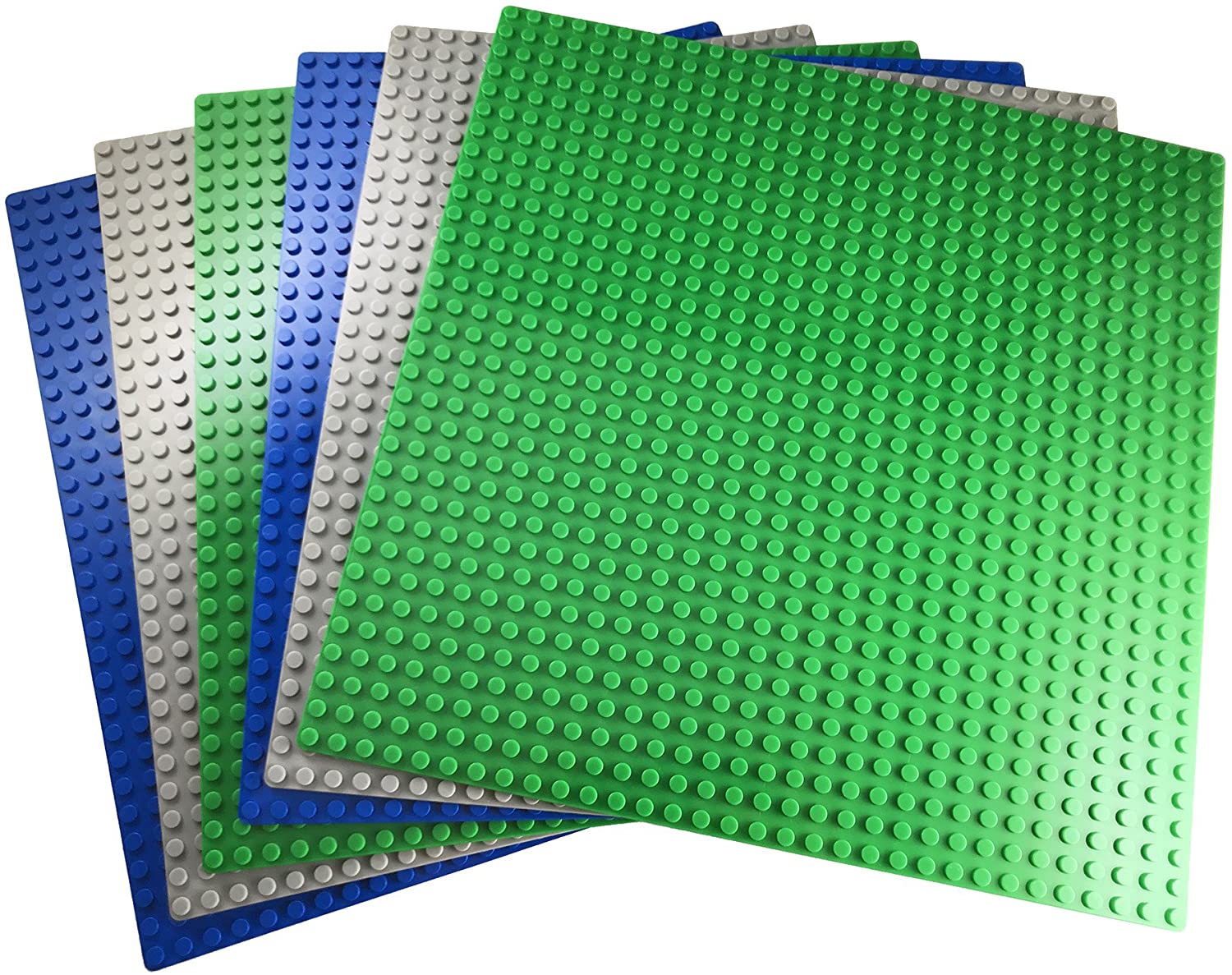 6 Pack Classic Baseplates, Large Building Board Base Plates 100% Compatible with All Major Brands, Green, Blue, Gray