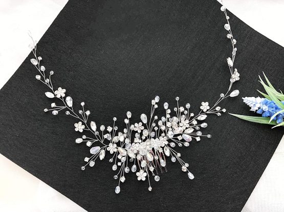 Deniferymakeup Crystal Bridal Hair Piece Bridal Hair Accessories Bridal Hair Comb Wedding Headpiece Wedding Hair Piece Wedding Hair Accessories (Silver) - Image 3