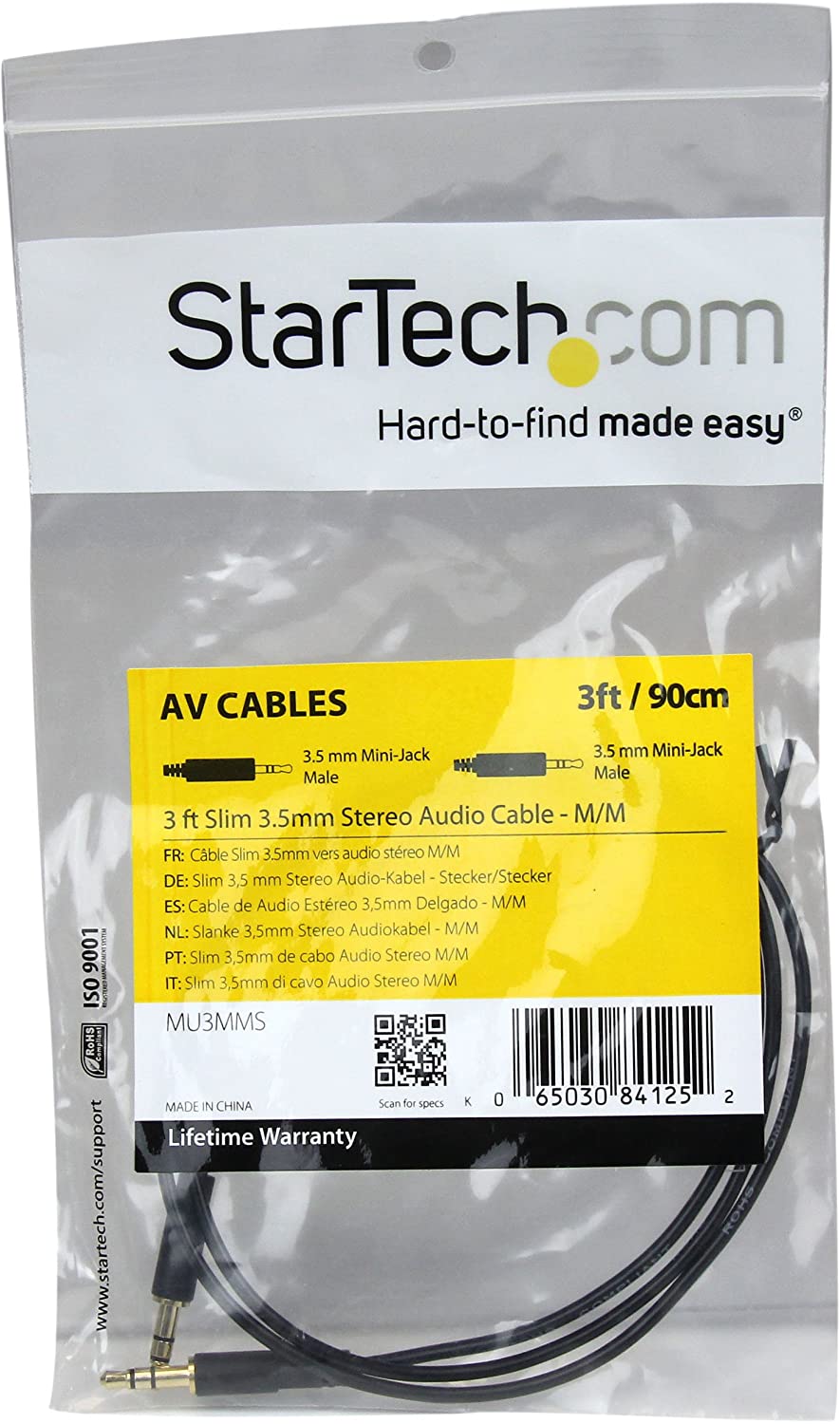 StarTech.com 3.5mm Audio Cable, 3 ft, Slim, M / M, AUX Cable, Male to Male Audio Cable, AUX Cord, Headphone Cable - Image 3