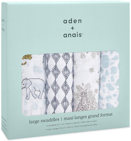 aden + anais 100% Cotton Muslin Swaddle & Receiving Blankets for Baby Girls & Boys, 120x120cm, Ideal Newborn & Infant Swaddling Wrap Set, Perfect Shower Gifts, 4 Pack, Jungle - Image 3