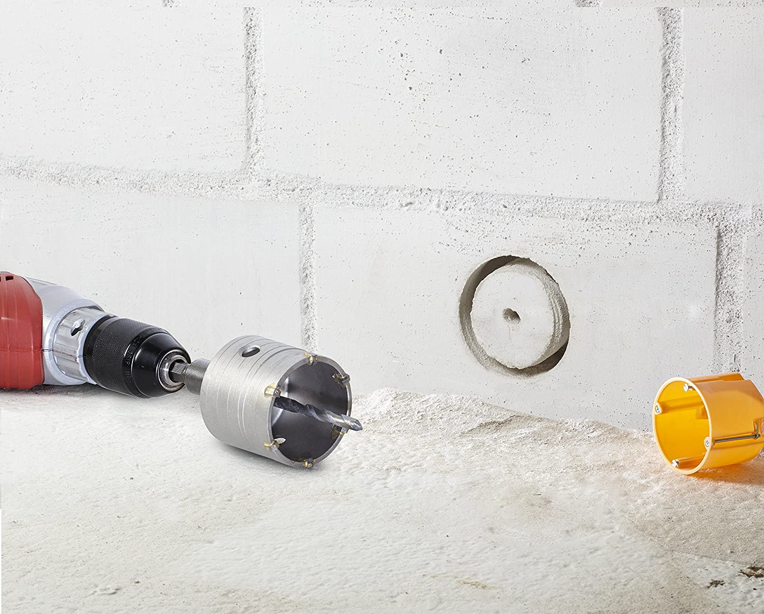 kwb Hollow Drilling Crown 80 mm Diameter Size, Carbide, SDS Plus Shaft, Impact Drill. incl. Center Drill, Multicolor - Image 4