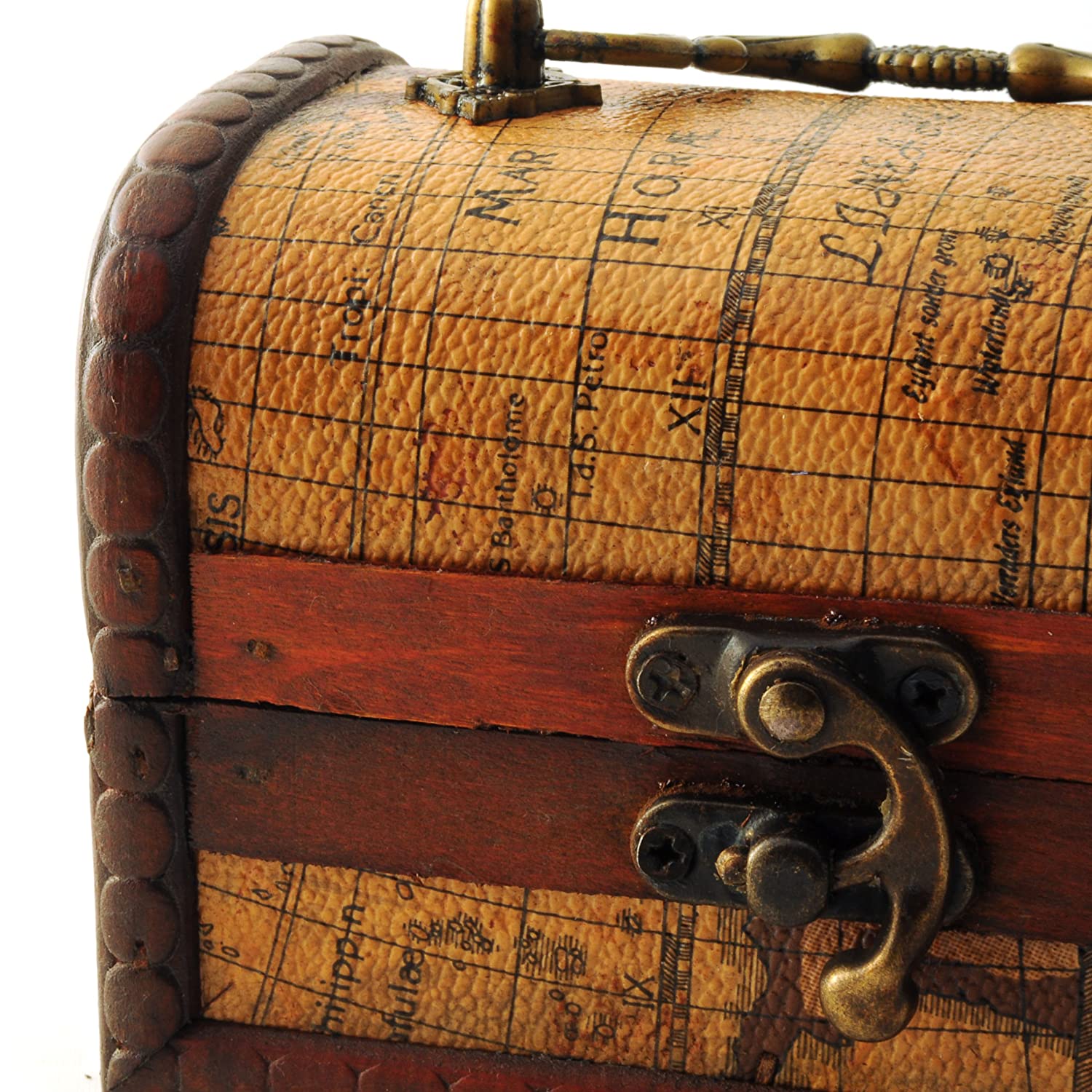 Decorative Treasure Chest (Antique) Maps Style Leather Coated Wooden Box for Storage and Small Parts - Ganzoo - Image 2