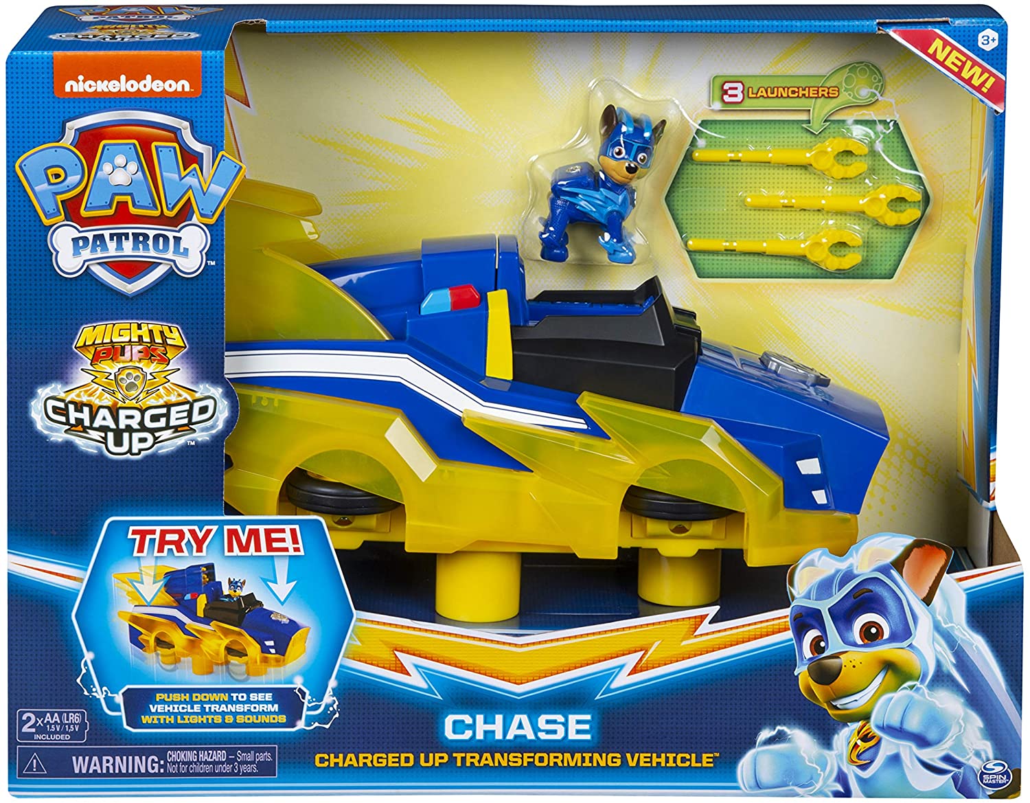 PAW Patrol Mighty Pups Charged Up Chase Transforming Deluxe Vehicle with Lights and Sounds, Multicoloured, 135 mm x 406 mm x 305 mm