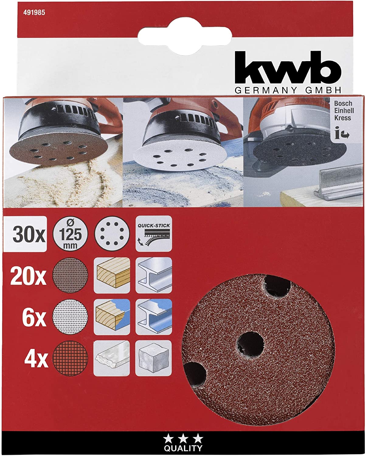 kwb 30-Piece Sanding Disc Set diameter 125 Mm in Various Grit Sizes for Universal Use and All Common Random Orbital Sanders - Image 2
