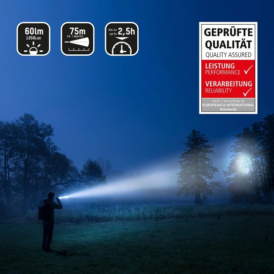 ANSMANN LED, 60 Lumens Flashlight With Adjustable Focus [Black] Torch Light Includes 1 x AA Battery & Detachable Clip Ideal For Outdoor Use-3 Year Warranty, Aluminium - Image 3