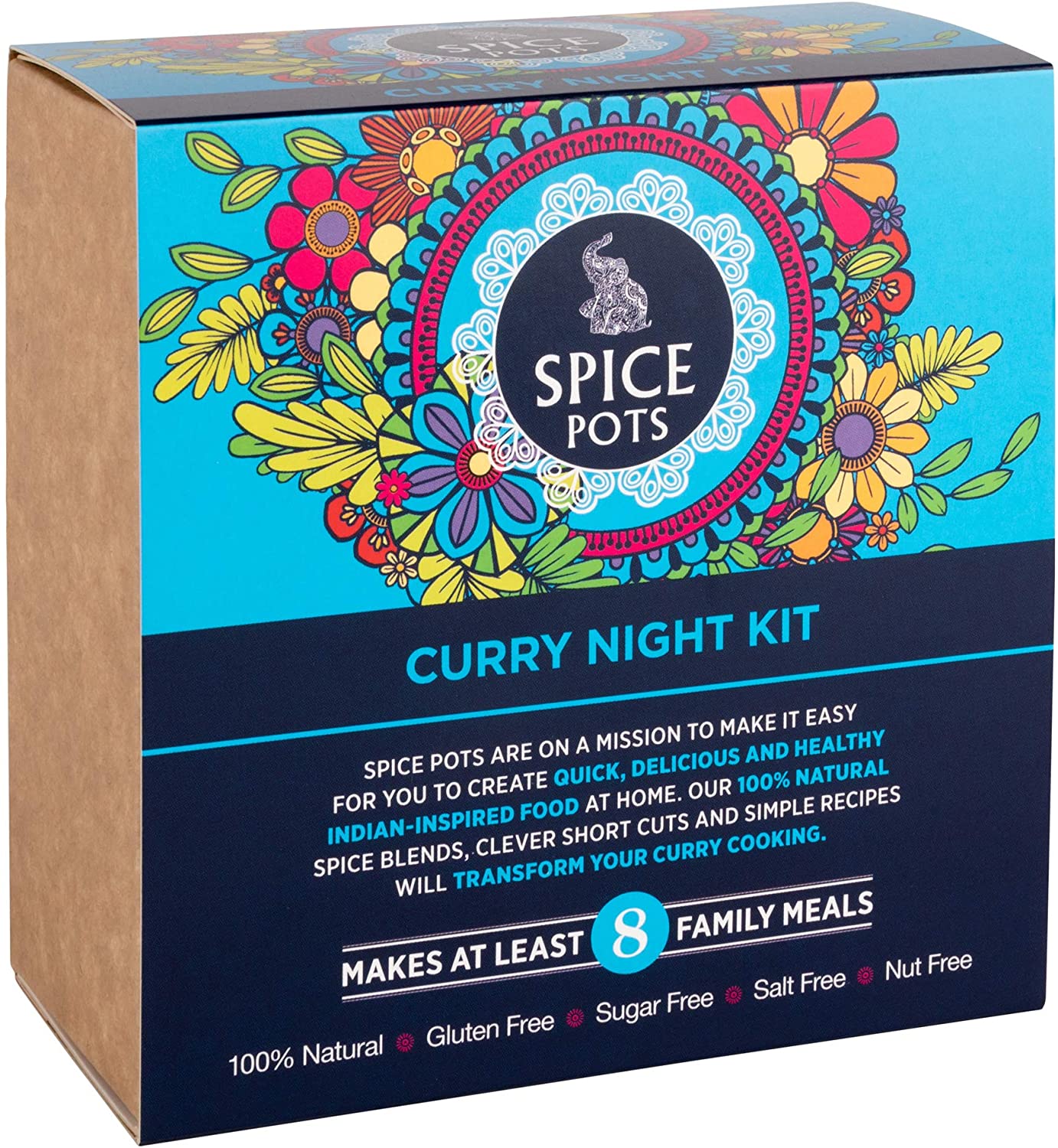 Curry Night Kit by Spice Pots, 100% Natural Ingredients, 4 x 40g Spice Blends, 8 Curry Recipe Booklet, Korma, Bhuna