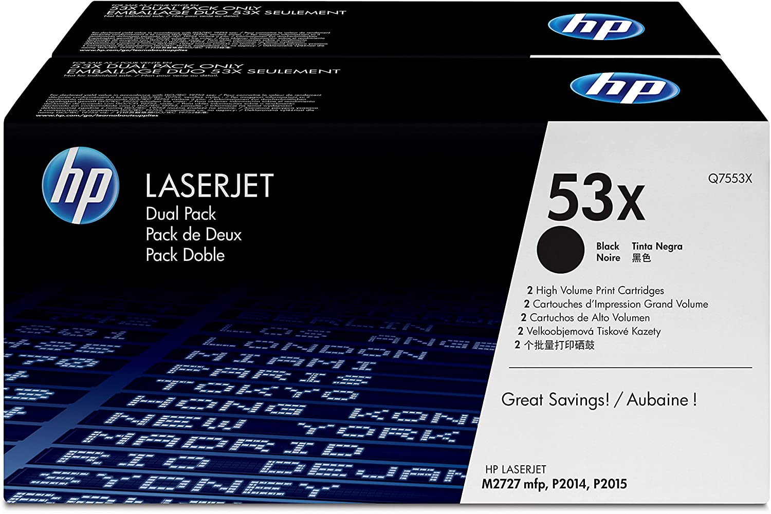 HP Q7553XD 53X High Yield Original LaserJet Toner Cartridges, Black, Multipack, Dual Pack (High Yield)