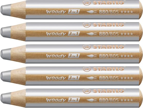 Multi-talented Pencil STABILO woody 3-in-1 Box of 5 Silver