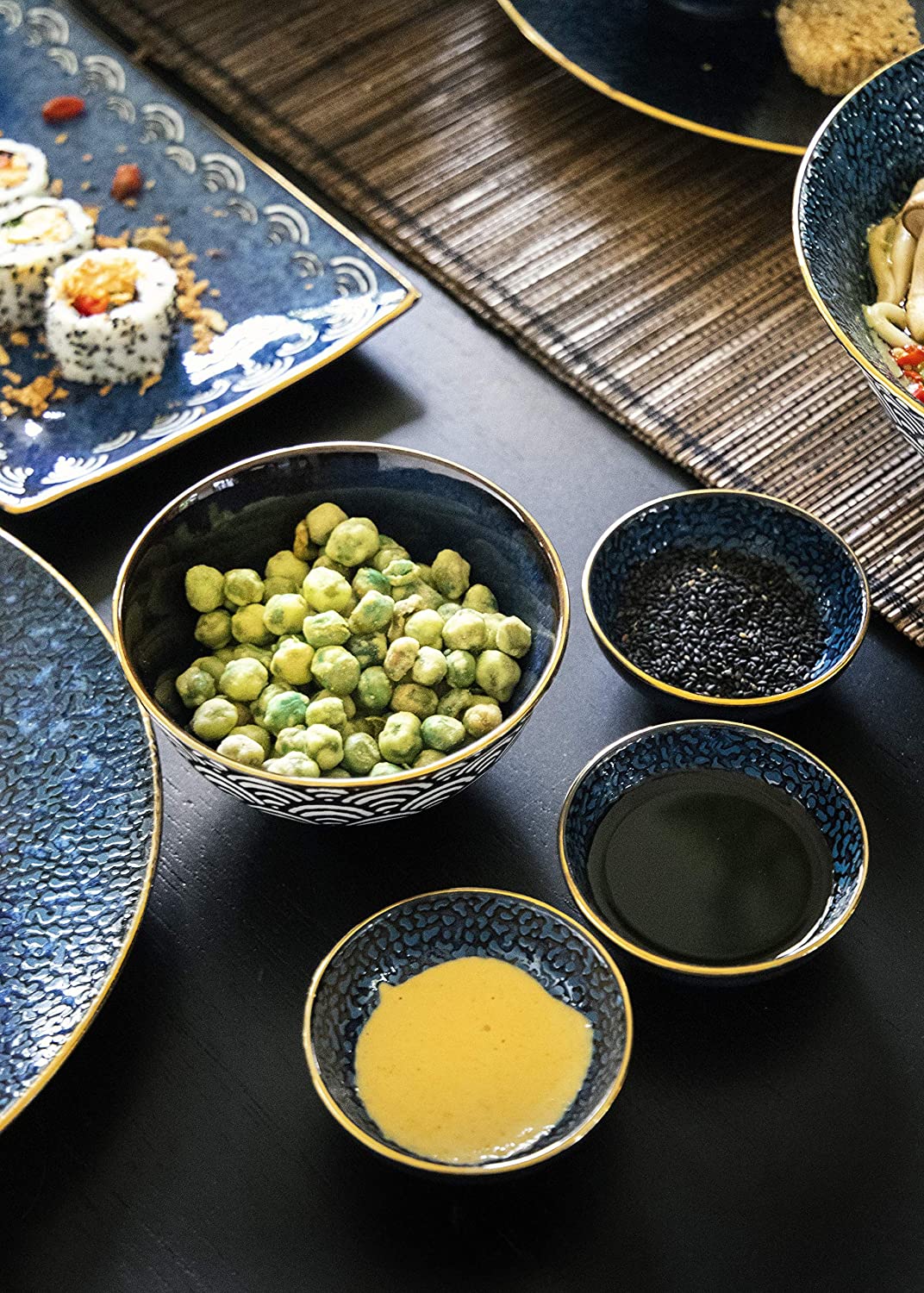 Mikasa Satori Japanese Dipping Bowls in Gift Box, Porcelain, Indigo