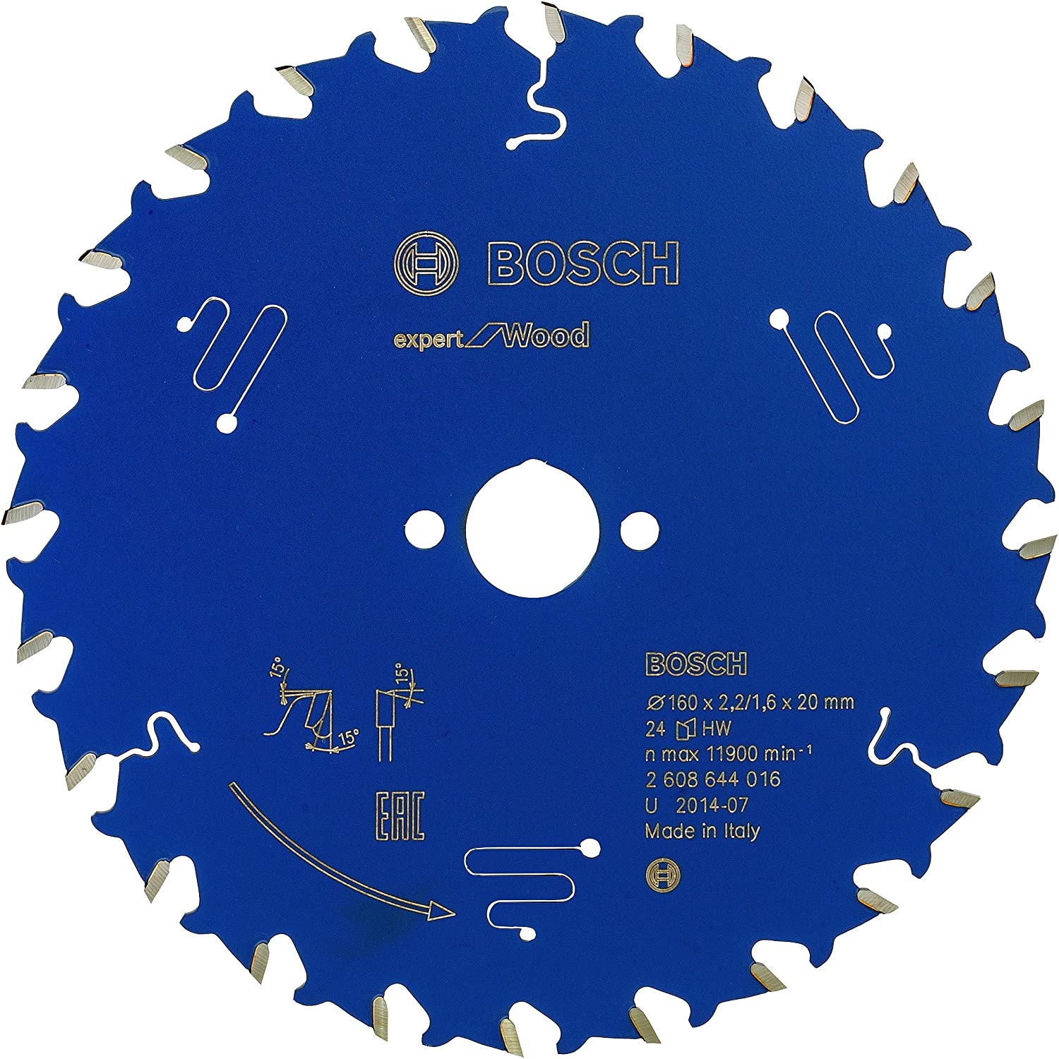 Bosch 2608644016 EXWOH 24 Tooth Top Precision Circular Saw Blade, 0 V, Blue