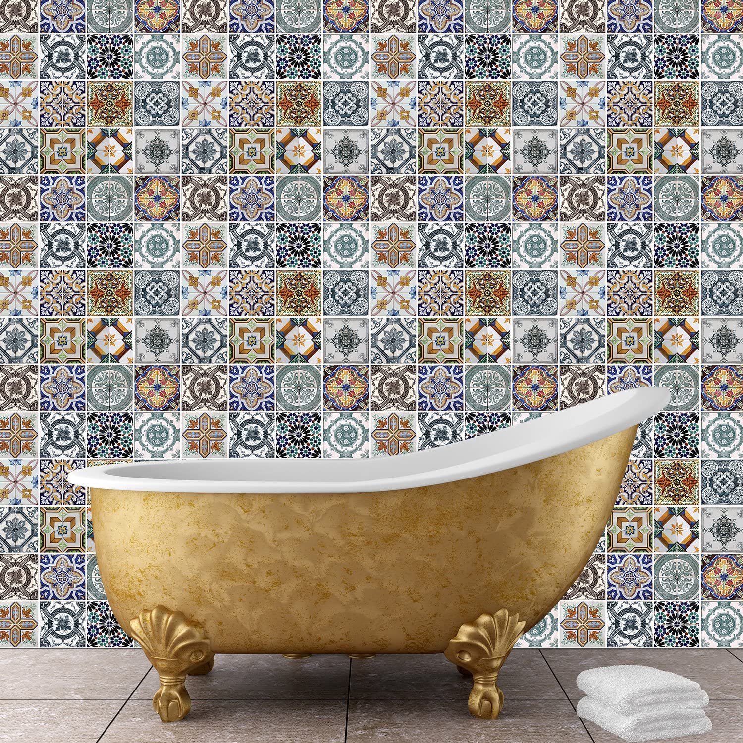Walplus Mediterranean Tiles Removable Self-Adhesive Wall Stickers Murals Nursery Office Home Decoration, Pack of 4 - Image 2