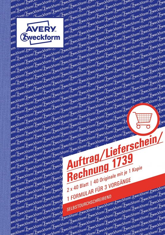 Avery Zweckform 1739 Auftrag/Lieferschein/Rechnung, DIN A5, selbstdurchschreibend, 2 x 40 Sheets, White, Yellow 2 x 40 Blatt