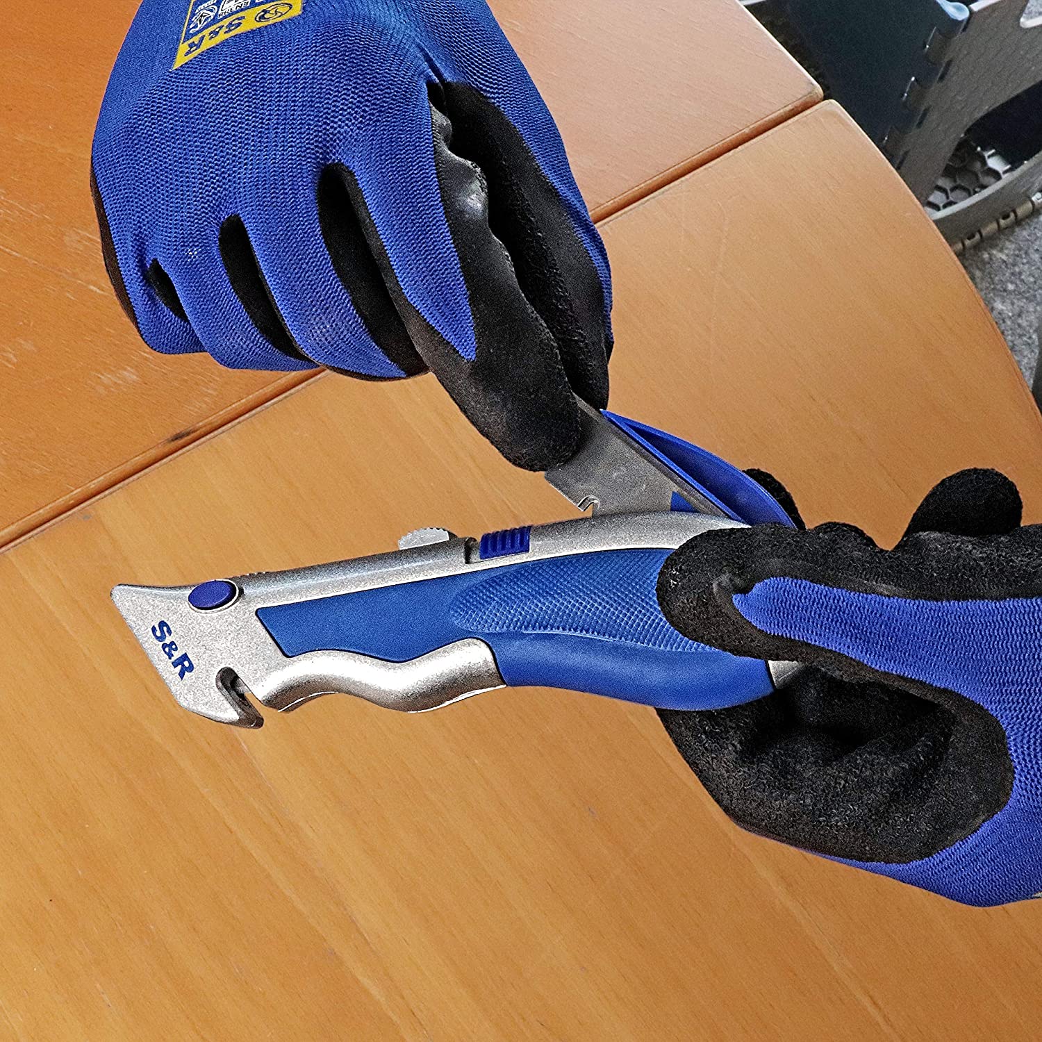 S&R Work Gloves - 12 works, Size XL/10, Latex-Coated Nylon Protective Gloves for Indoor & Outdoor Use, blue, XL (Pack of 24) - Image 4