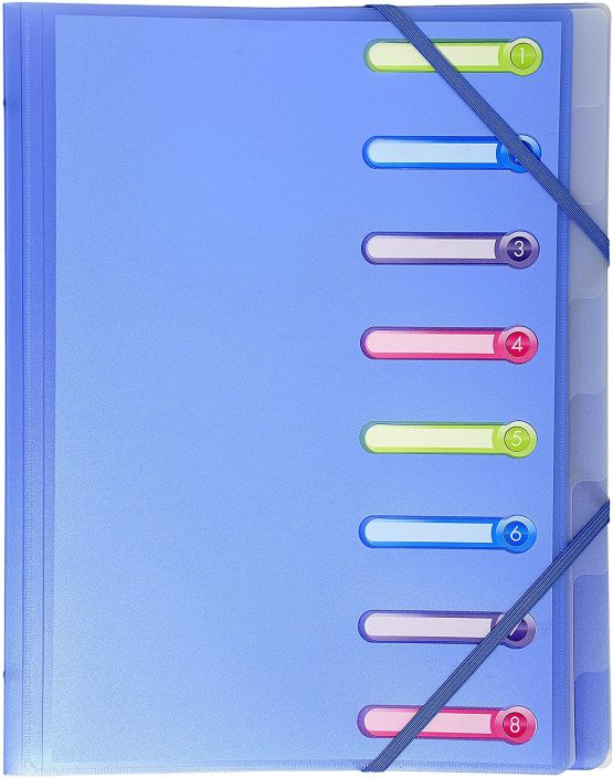 Exacompta Ref - 56189E Chromaline Multipart File with an Internal Pocket, 25x32cm for A4 Sized Documents, 8 Tabbed Sections, PP Cover with Tabs - Pack of 1