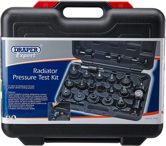 Draper 14455 Expert Radiator Pressure Test Kit, 45.6cm x 40.6cm x 11.6cm, 20 Pcs