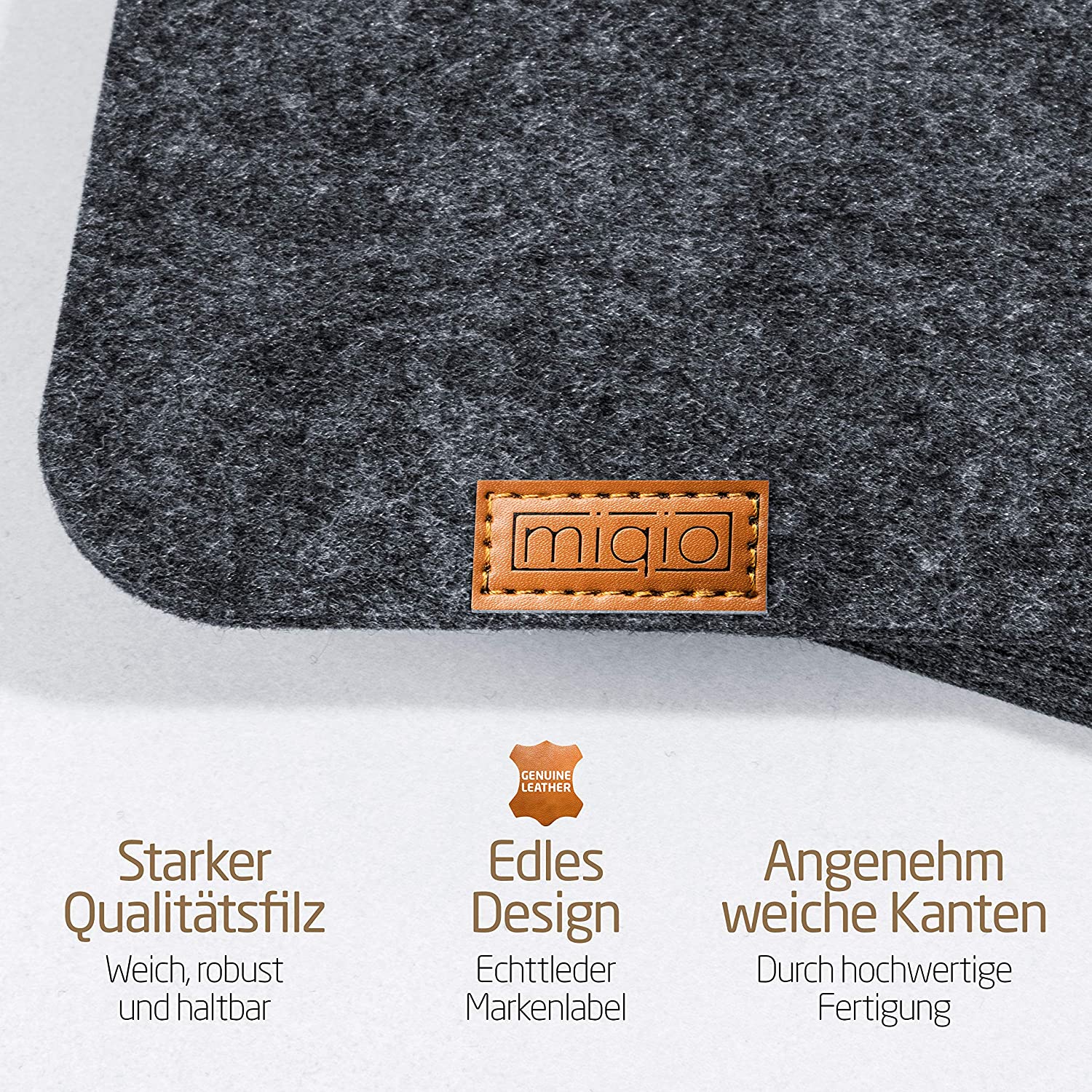 MIQIOᆴ Scandi Style Felt Place Mats with real Leather Label - Washable, Dark Grey / Rectangular, Set of 4 with accessories - Image 2