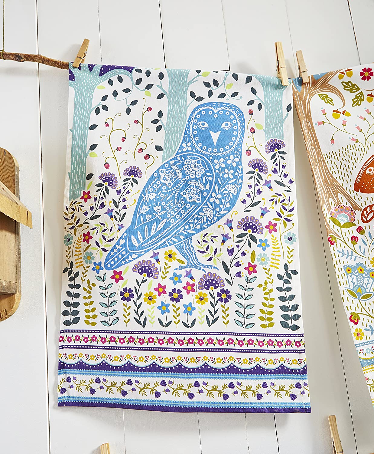 Ulster Weavers Woodland Owl Cotton Tea Towel, Blue - Image 2
