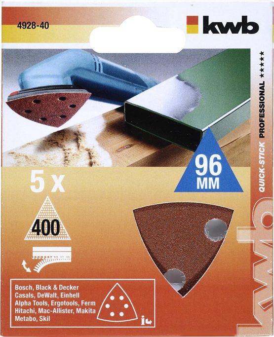kwb Quick-Stick Velcro Grinding Triangles K 40 for 93 mm Delta slifter 492804 (Noble Corundum, for Wood and Metal, 5 Pieces) - Image 2