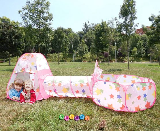 NUBUNI 3pc Kids Play Tent Crawl Tunnel and Ball Pit Pop Up Playhouse Tent with 2 Basketball Hoop for Girls, Boys, Babies, and Toddlers for Indoor and Outdoor Use with Carrying Case - Image 4