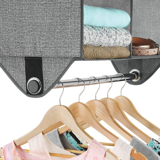 Whitmor 4 Section Fabric Closet Organizer Shelving with Built In Chrome Garment Rod - Image 4