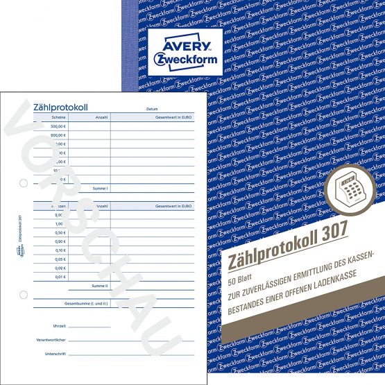 Avery Zweckform 307 Counting Protocol for Open Till Money (A5, 50 Sheets) White - Image 2