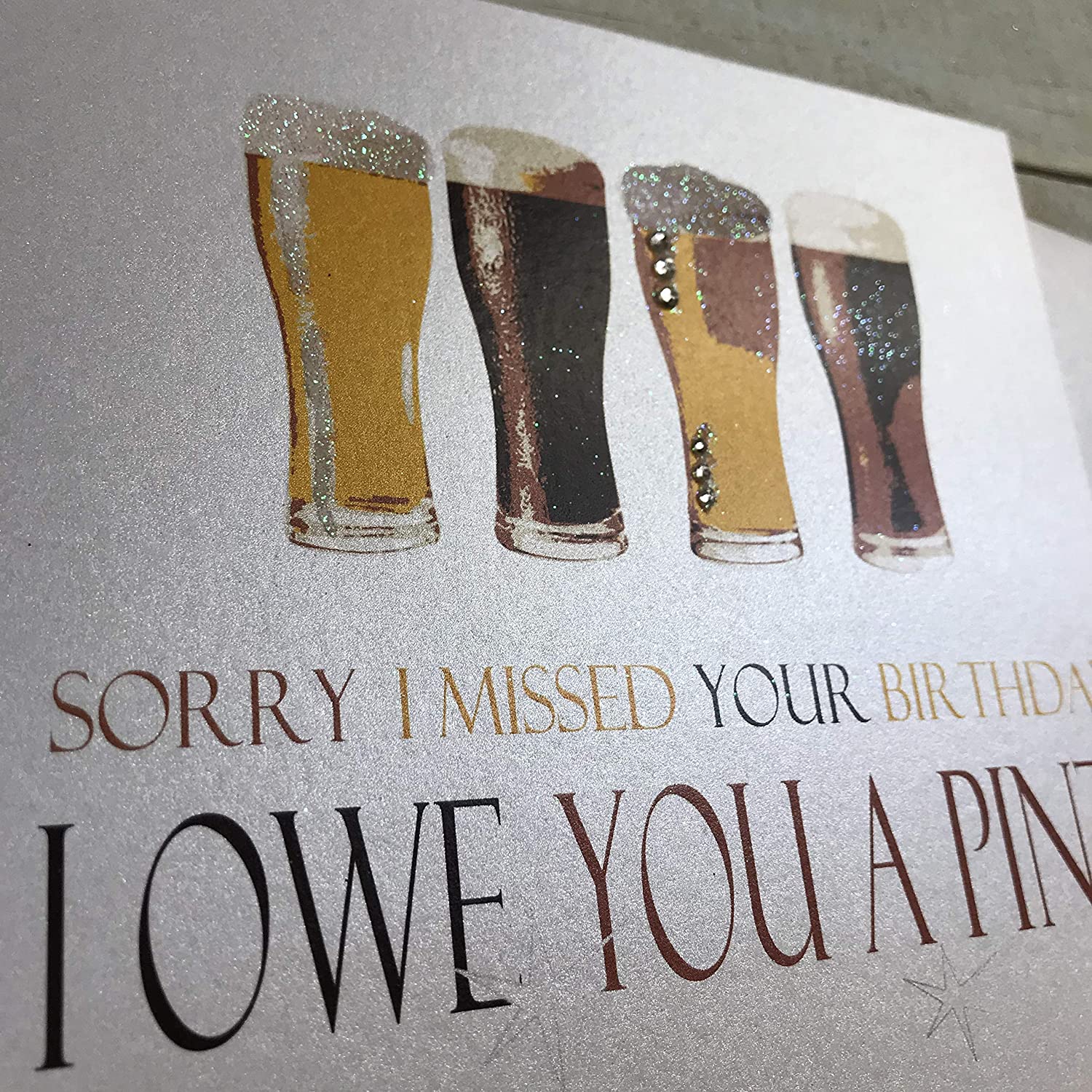 WHITE COTTON CARDS Handmade Sorry Owe You A Pint Neon Range Beers Missed Birthday Card, White, N316, 16cm x 16cm - Image 2