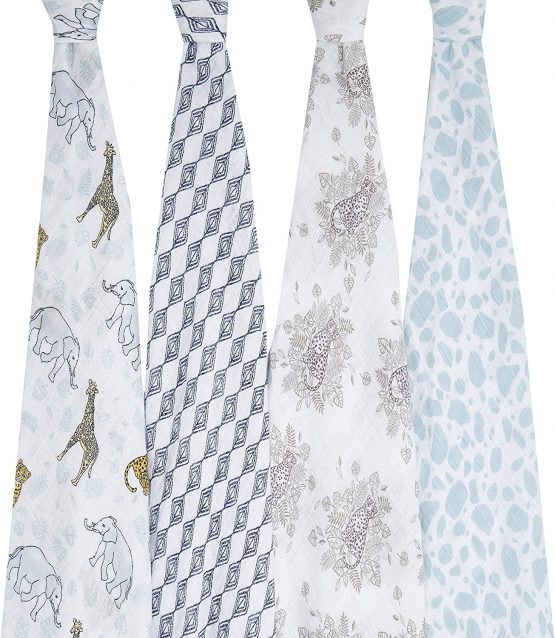 aden + anais 100% Cotton Muslin Swaddle & Receiving Blankets for Baby Girls & Boys, 120x120cm, Ideal Newborn & Infant Swaddling Wrap Set, Perfect Shower Gifts, 4 Pack, Jungle - Image 2