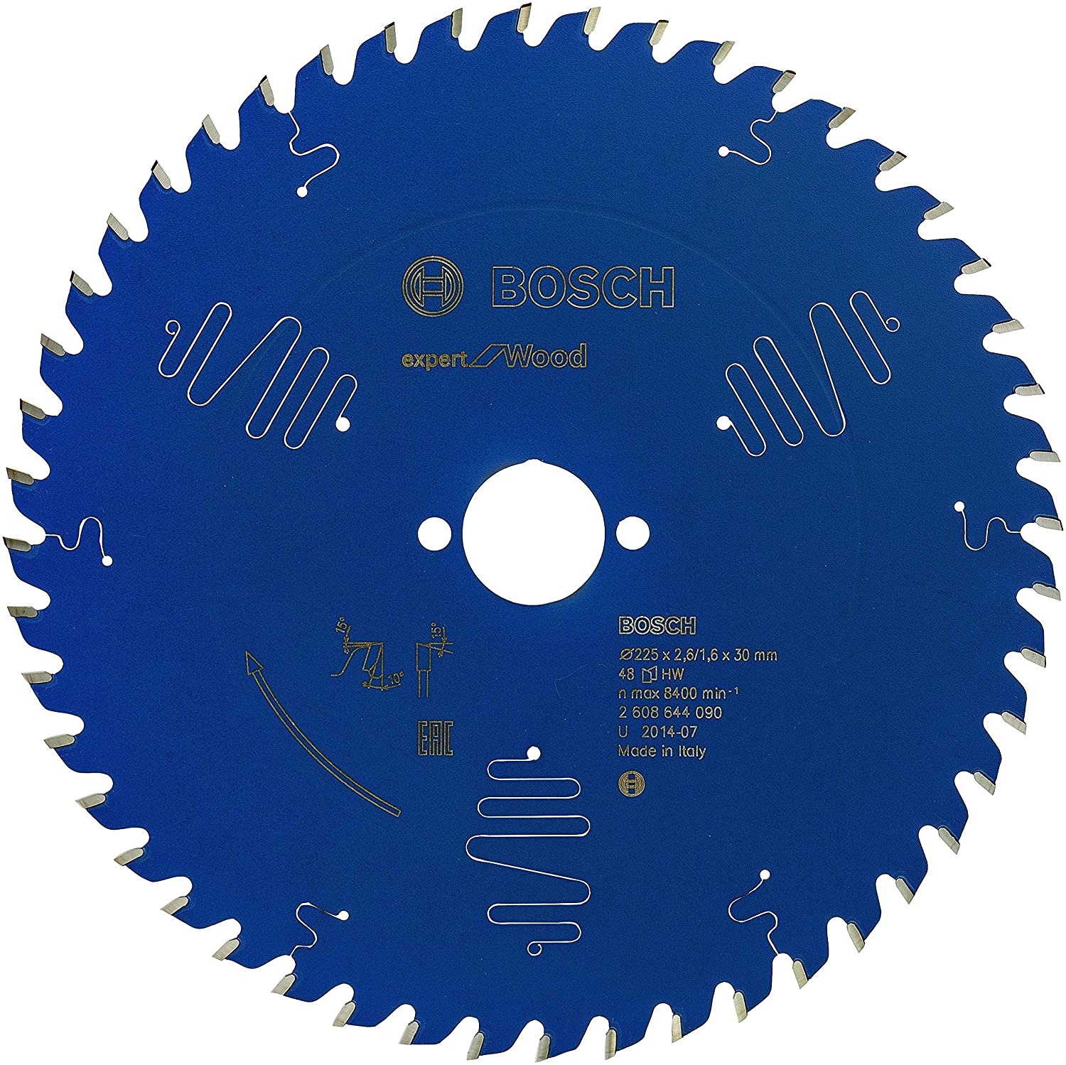 Bosch Accessories 2608644090 EXWOT 48 Tooth Top Precision Circular Saw Blade, 0 V, Blue, 225 x 30 x 2,6 mm