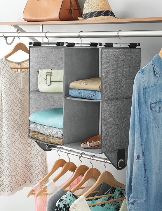 Whitmor 4 Section Fabric Closet Organizer Shelving with Built In Chrome Garment Rod - Image 2