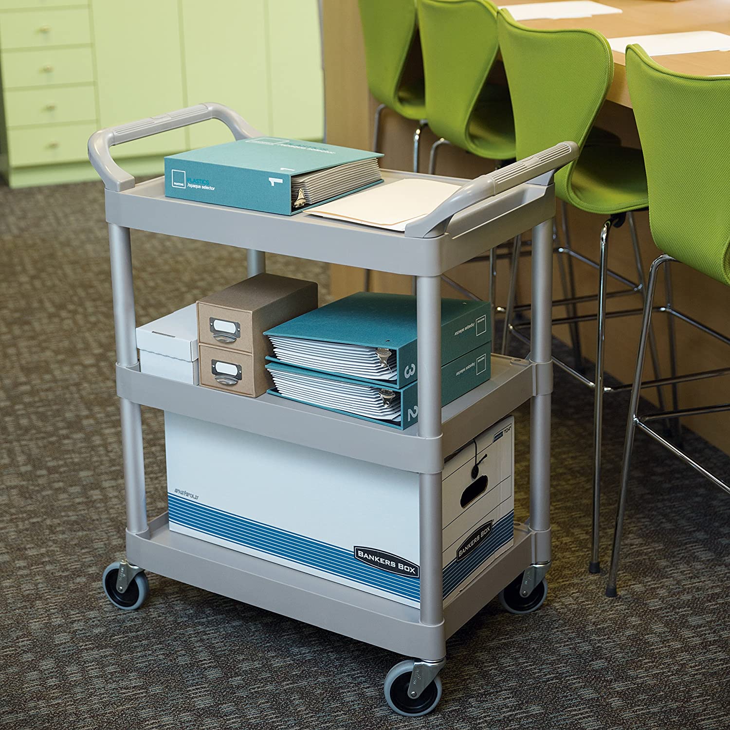 Rubbermaid Commercial Plastic 3 Shelve Service Cart - Platinum - Image 4