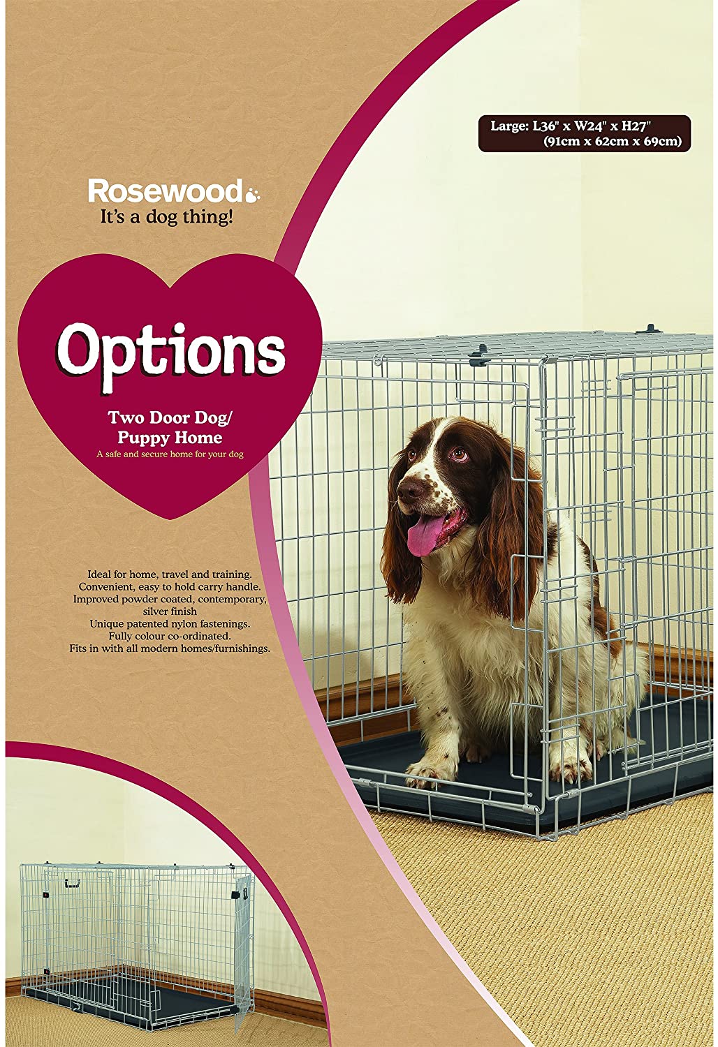OPTIONS LGE DOG CAGE 2 DOOR, Clear, 91 cm L x 64 cm W x 71 cm H - Image 4
