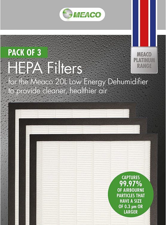 Meaco HEPA 20 Filter Replacement - True HEPA Air Filter Refill Compatible 20L Low Energy Dehumidifier Only - For Cleaner, Healthier Air- White/Black - 19 x 1 x 27 cm - Pack of 3 - Image 2