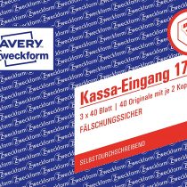 Avery Zweckform 1703 Kassa Input, DIN A6, fälschungssicher, 3 x 40 Sheets, White, Yellow, Pink