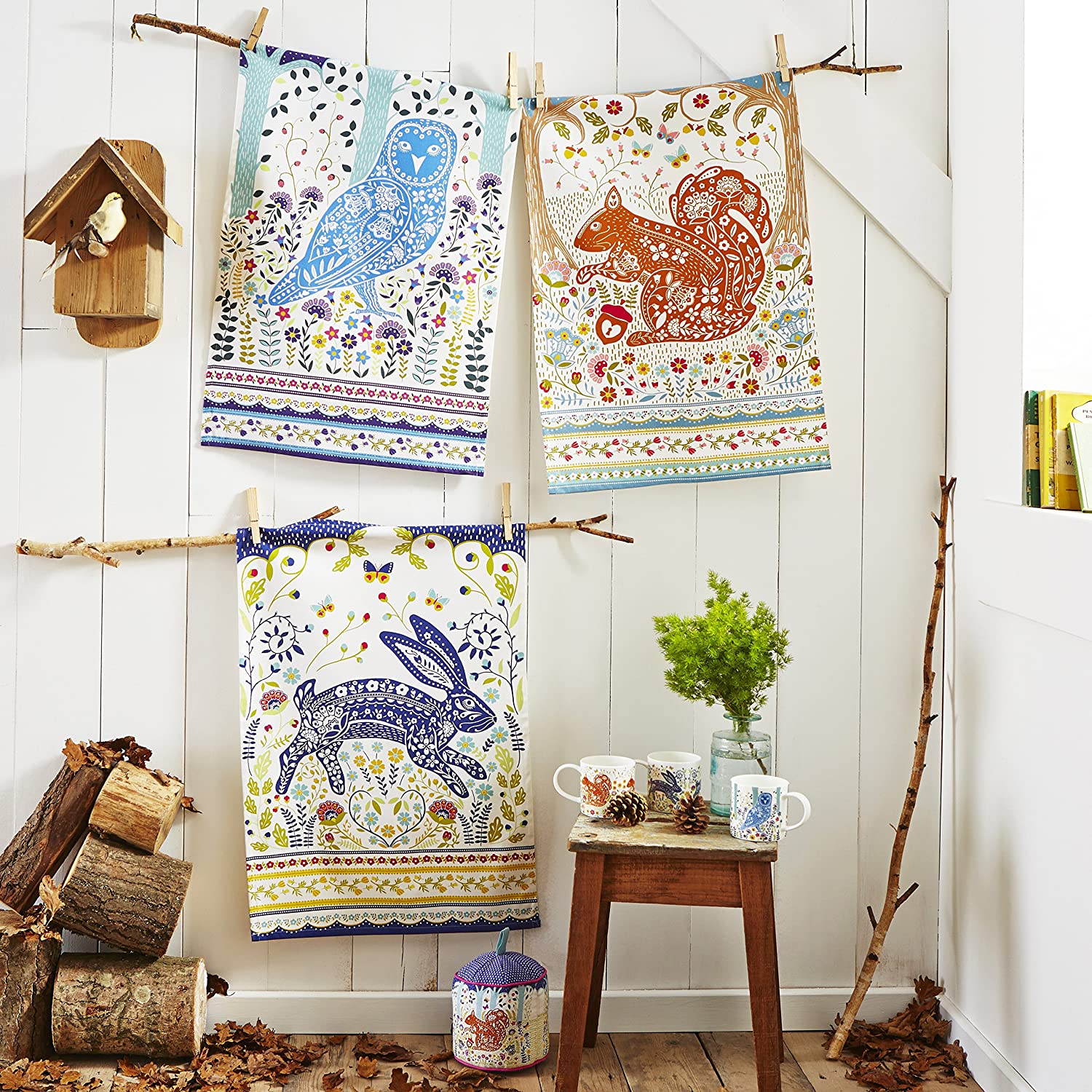 Ulster Weavers Woodland Owl Cotton Tea Towel, Blue - Image 3