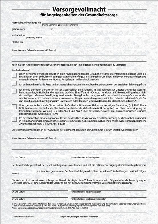 Sigel PV450, Patient Personal Prevention in Case of Accident Illness and Age A4 Form Set 1 Set - Image 3